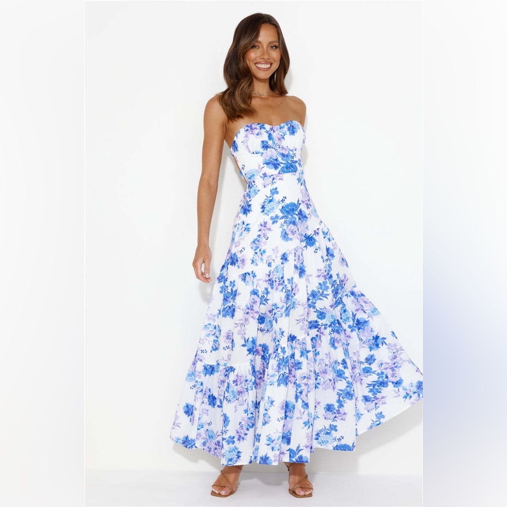 Hello Molly Blue Floral Strapless Dress